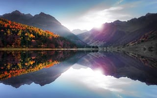 Картинка Didier Laurancy, леса, пейзаж, горы, озеро, природа, осень