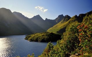 Картинка Норвегия, природа, растительность, горы, озеро, пейзаж, свет