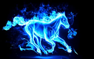 Картинка синий неоновый конь, синий дым, неоновое искусство, лошади, креативное искусство, синее пламя
