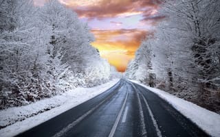 Картинка дорога, небо, ретушь, снег