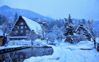 Картинка Япония, Зима, Дома, Снег, Shirakawa, Деревня