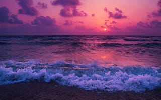 Картинка закат, волны, море, ретушь, прибой