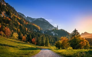 Картинка The fairytale, Schwangau, Bavaria, castle, Hohenschwangau, Germany, Neuschwanstein, Castle, Alps