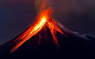 Картинка Горы, Природа, Ночь, Лава, Вулкан, Tungurahua, Ecuador, Volcano