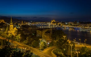 Картинка Будапешт, огни, ночь, город