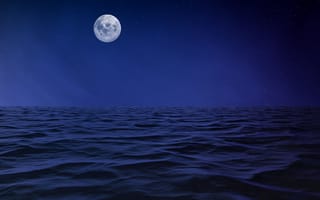 Картинка ночь, море, луна, ретушь, волны