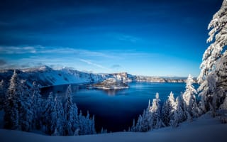 Обои Oregon, Кратерное, зима, Орегон, Crater Lake, National Park, озеро