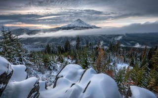 Картинка Самая высокая, пейзаж, зима, деревья, Орегон, природа, Маунт Худ Mount Hood, Oregon, гора