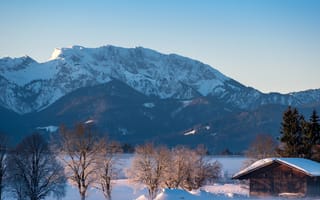 Картинка Германия, зима, пейзаж, Бавария, дом, леса, снег, деревья, природа, горы