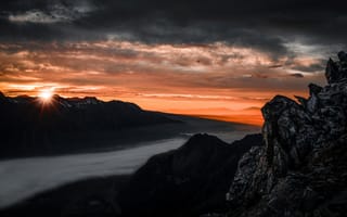 Картинка Восход солнца, Новая Зеландия, над долиной Хукер