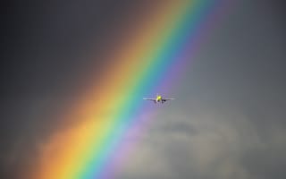 Картинка небо, полёт, радуга, самолёт