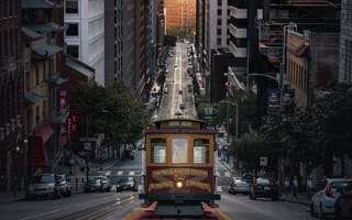 Картинка город, улица, машины, Сан-Франциско, дома, трамвай, транспорт, Калифорния, здания