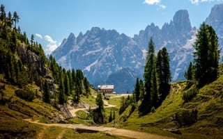 Картинка Доломиты, Италия, лагерь, деревья, Альпы