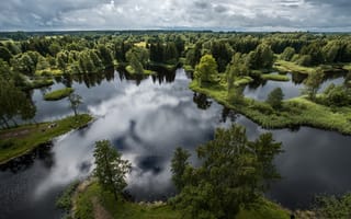 Картинка природа, Биржай, пейзаж, деревья, лес, панорама, озёра, Киркилайские озёра, Литва