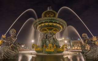 Картинка Франция, фонтан, ночь, Париж