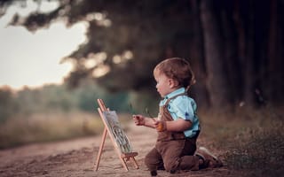 Картинка Анна Ипатьева, мальчик, ребёнок, дорожка, природа, малыш, художник, мольберт
