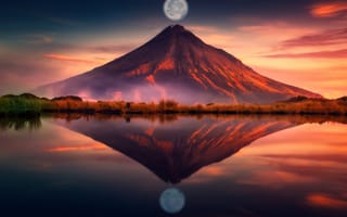Картинка ночь, вулкан, япония