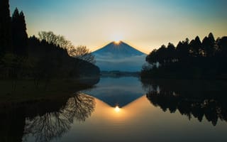Картинка Япония, гора, природа, красиво, солнце, Фудзияма