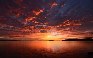 Картинка закат вода озеро, облака солнце