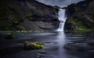 Картинка река водопад, Исландия пейзаж скалы