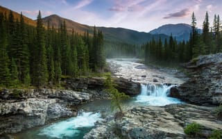 Обои Канада, заповедник, Альберта, камни, природа, река, леса, пейзаж, горы, водопад, Sheep River