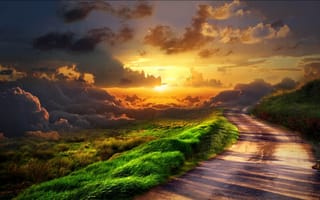 Картинка дорога, небо солнце, облака
