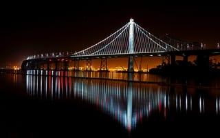 Картинка Сан-Франциско Калифорния США огни отражение пейзаж, Бриджуотер море k, ночь Окленд-Бей мост