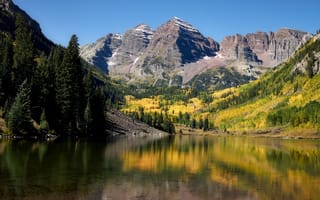Картинка Горы, Rocky Mountains, Озеро, Maroon lake, Природа, Colorado, Пейзаж, Скала, Осень