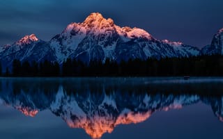 Картинка Mountains, Lake, Scenic, Reflection, Snowline, Dawn