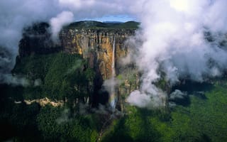 Картинка природа, Венесуэла, водопад, пейзаж, облака