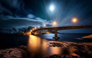 Картинка мост, Атмосфера, Остров, лунный свет, горизонт