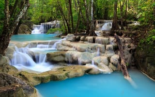 Картинка природа, водопад, лес, озеро, деревья, камни, Таиланд