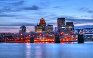 Картинка Louisville, Kentucky, modern buildings, bridge, sunset