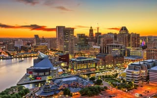 Картинка Baltimore, sunset, modern buildings, american cities, Maryland, HDR