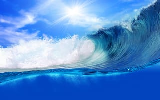 Картинка природа, океанский, море, волна, вода, волны, морской, небо, свет, солнце, прибой, океан, пейзаж