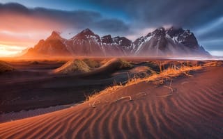Картинка природа, горы, закат, облака, пейзаж, Исландия