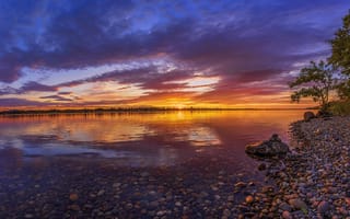 Картинка Columbia River Sunset, камни, пляж, природа, река, закат, берег