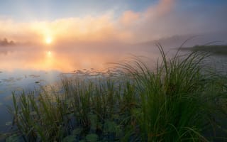 Картинка речка, красиво, андрей олонцев, фотограф, восход, туман