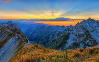Картинка панорама, альпы, закат, Швейцария