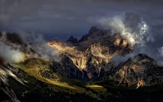 Картинка горы, Италия, Лето, Альпы, солнечный свет, лес, облака