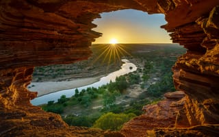 Картинка природа, река, пустыня, пейзаж, восход солнца, национальный парк, Австралия