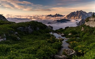 Картинка Горы, Альпы, Италия, Пейзаж, Природа, Облака, Dolomites