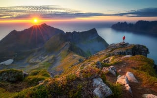 Картинка Сергей Луканкин, скалы, природа, солнце, остров, пейзаж, Норвегия, море, Сенья, лучи
