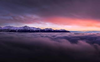Картинка Закат, облака, горы