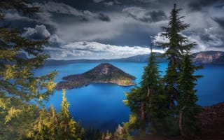 Картинка Орегон, деревья, пейзаж, Кратерное озеро
