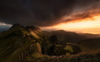 Картинка Горы, Холм, закат солнца