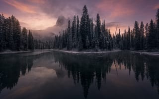 Картинка Озеро, деревья, гора, мороз