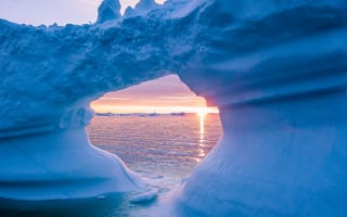 Картинка Ледник, закат, море, лед