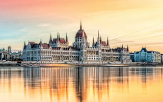 Картинка Budapest, Budapest landmark, sunset, Hungary, Hungarian Parliament Building, Danube river, evening, Parliament
