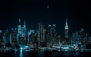 Картинка город, ночь, луна